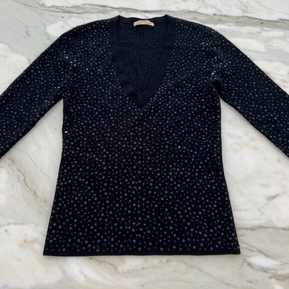 MICHAEL KORS COLLECTION BLACK SEQUINS V-KNECK SWEATER SIZE S NWOTS! - Picture 6 of 13